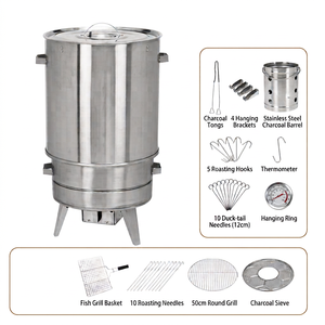 Stainless Steel Hanging Roaster Multi Purpose <b>Grill</b> Barrel Smoker Roasting Pot for Outdoor <b>Cooking</b> - Product Image 1