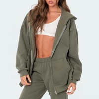 OEM wanita Zip up Hoodie pelari Set 2 Piece Set kebesaran kasual pakaian grosir baju olahraga Fashion Gym sweatsuit