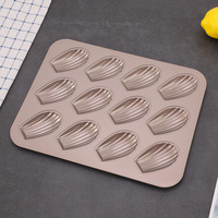 Moule à madeleines en acier au carbone doré, 12 cavités, forme coquille, antiadhésif, pour gâteaux, outils de pâtisserie maison, accessoires de four, vente en gros
