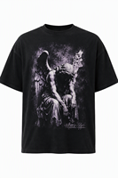 T-shirt noir délavé surdimensionné personnalisé pour homme, imprimé graphique gothique vintage, coton épais, streetwear, fabrication en gros ODM