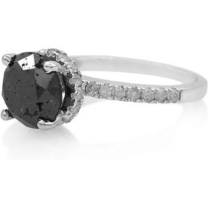 Anillo de Compromiso Solitario con Diamante Negro Natural de 4 Puntas, Corte Brillante Redondo de 2.87 Quilates, Banda de Oro Blanco para Mujer - Product Image 2