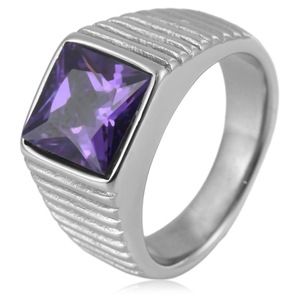 yunnique Men's <b>Titanium</b> Steel <b>Ring</b> Red Square Crystal Geometric Design Bezel Setting Wedding Gift Jewelry - Product Image 3