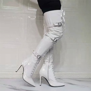 Bottes longues à boucles de style punk pour femmes, grande taille EU 47, bottes à lacets au-dessus du genou, bottes à talons hauts pour femmes aux pieds larges - Product Image 4