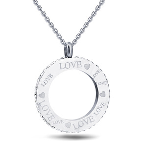 Pendentif rond en or avec gravure d'amour et strass tchèques, collier pour femme, cadeau - Product Image 2