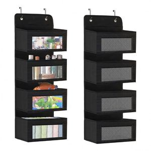 <b>Black</b> Over-the-Door Storage Shelf 4 Large Fabric Pockets Mesh Clear Window Waterproof PVC Foldable Wall Mount Organization for - Product Image 2