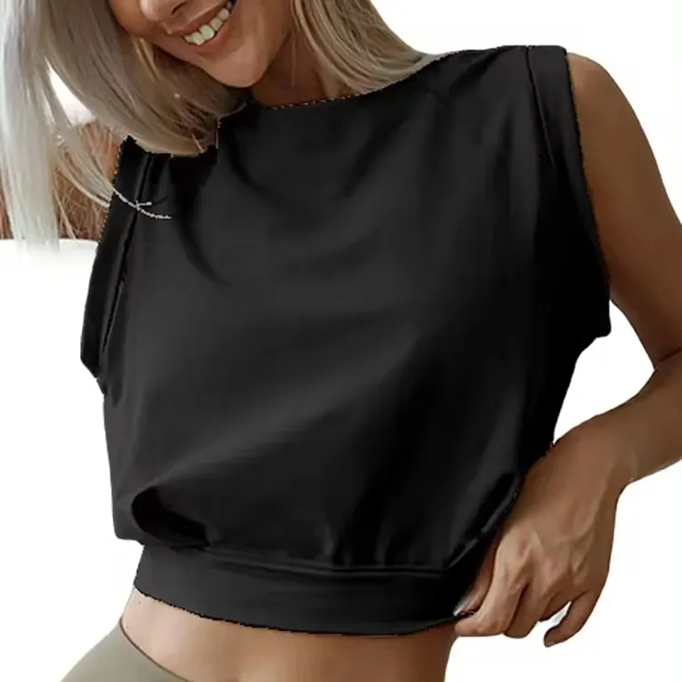 Camicie di cotone Crop Top per le donne graziose senza maniche Yoga Top che corrono magliette da ginnastica da ginnastica Casual Fitness ampia t-shirt femminile