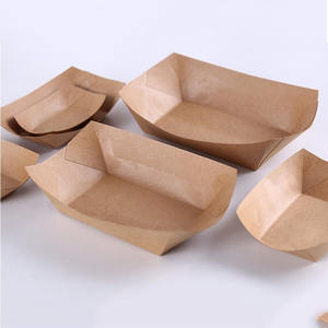 Disposable Fast Food Restaurant Kraft <b>Paper</b> Food Packaging Boat Fries Tray <b>Red</b> Food Container Box Packing Boat Shape Tray - Product Image 3