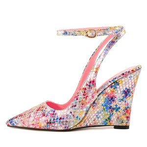Big Size 45 Women Leopard Print Ankle Buckle Pumps High Wedge Heels Pointy Toe Dress Shoes Office Lady Wedges Colorful <b>Sandals</b> - Product Image 1