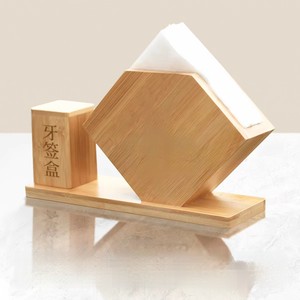 Bamboo <b>Tissue</b> Box With Toothpick Holder Natural Wood <b>Color</b> Multifunctional For Restaurant Use - Product Image 4