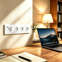 Prise murale UBARO 4 gangues EU avec 2 ports USB 16A 250V, panneau en verre trempé blanc, prise électrique murale 295mm