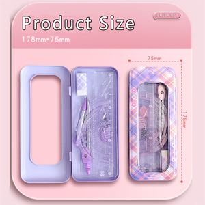 Juego de Regalo de Papelería con Regla y Compás para Estudiantes, Diseño de Dibujos Animados Ecológico, 4 Colores, Útiles Escolares para Oficina y Escuela - Product Image 6