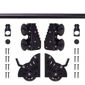 Kit de Rieles de Acero Negro Rústico WEKIS, Juego Completo de Herrajes para Puertas Corredizas de Granero para Exteriores, Incluye Soportes - Product Image 2