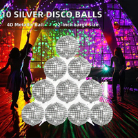 Lot de 10 ballons disco en aluminium métallisé 4D de 22 pouces pour fêtes disco, anniversaires, carnavals (argent)