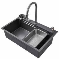 Évier de cuisine multifonctionnel Maite moderne carré à cuve unique, fait main, en acier inoxydable 304 brossé, à trois trous