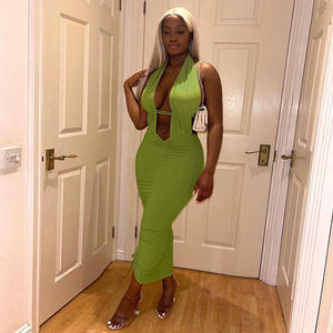 Nuovi arrivi Summer Trend Backless Bodycon Dresses Hollow Out Bandage coulisse Halter Sexy pieghettato Women Long Maxi Dress - Product Image 1