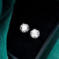 Pendientes de tuerca de moissanita de corte redondo sencillo XEA018, de plata S925 con engaste floral, regalo de cumpleaños o boda para mujer