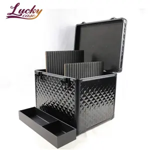 Large Tool Box Water Cube Black Aluminum Lockable Case with Dividers Fashion Horse Grooming Case