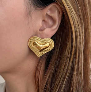 INS Offre Spéciale exagéré bicolore plaqué coeur goujon en acier inoxydable 316L boucles d'oreilles étanche bijoux femmes 2024 - Product Image 2