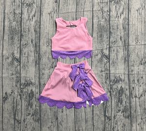 Robe de yoga respirante sans manches, longueur genou, imprimé uni rose, pour bébé fille, personnalisée, GSD3315, vente en gros, robe à nœuds - Product Image 3