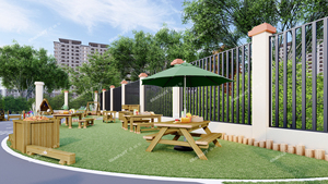 Parco Giochi per Bambini in Legno con Cucina Integrata, Cabina per Integrazione Sensoriale e Sport all'Aperto, e Armadio per Deposito - Product Image 4