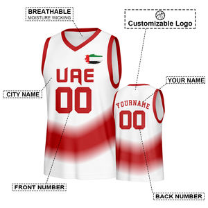 <span class=keywords><strong>Camiseta</strong></span> de <span class=keywords><strong>Baloncesto</strong></span> Personalizada con Rayas Diagonales Rojas y Blancas, 100% Poliéster, Transpirable, sin Mangas, Cuello en V, con Transferencia Térmica - Product Image 2