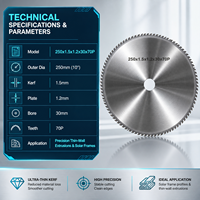 Mata Gergaji Bundar TCT Industri Berlapis Laser untuk Pemotongan Aluminium, Diameter 250mm, Cakram Pemotong Logam OEM Pabrik