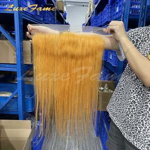 <span class=keywords><strong>Extension</strong></span> di <span class=keywords><strong>Capelli</strong></span> Umani Remy Brasiliani Luxefame, Ondulati, con Chiusura in Pizzo Svizzero Arancione, Lunghezza 8-40 Pollici - Product Image 4