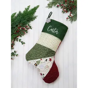 Cotton Christmas Stocking Quilted Christmas Stocking Country Christmas Stocking