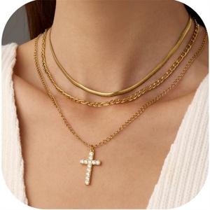 Trendy Gold Personalized Jewelry Gifts Custom 18k Gold Plated Cross Women Necklace Cross <b>Choker</b> Pearl Necklace for Women - Product Image 4