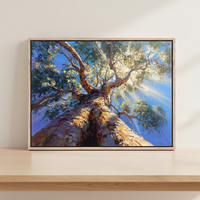 Tableau mural sur toile Arbre de Vie, Peinture abstraite Paysage Naturel avec Lumière du Soleil Traversant la Forêt, Grande Décoration Murale Paysagère à l'Huile
