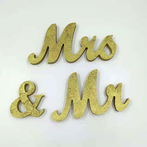 Mr & Mrs Wooden <b>Letter</b> <b>Ornaments</b> 30x15cm Gold Elegant Wedding Decorations for Valentine's Day Engagement Photos - Product Image 3