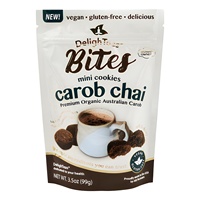Sachet refermable personnalisé pour biscuits au caroube et au chai, végétalien et sans gluten, sac refermable biologique pour l'emballage de mini-collations saines