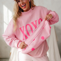 Sweat-shirt réversible à col montant pour femme, imprimé double face motif lettres et pois, coupe oversize rose, personnalisable, grandes tailles