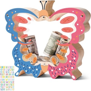 Hucha de madera con forma de mariposa de dibujos animados para niños, caja de ahorro de dinero con almacenamiento para monedas y billetes, regalo decorativo - Product Image 2