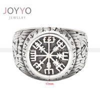 Vintage Nordic Mythology Viking Rune Anneaux En Acier Inoxydable Norse Viking Design Vegivisir Mens Signet Anneaux