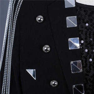 Blazer da Uomo con Paillettes Argento, Collo <span class=keywords><strong>a</strong></span> Scialle, Monopetto, Giacca Elegante per Feste, Danza, Spettacoli, Ispirato <span class=keywords><strong>a</strong></span> <span class=keywords><strong>Costumi</strong></span> TV e Cinema - Product Image 5