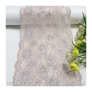 Profesyonel tedarikçiler 23cm yumuşak iç çamaşırı dekoratif için streç dantel süs parlak çiçek elastik dantel kumaş