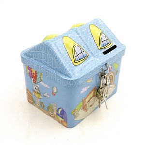 Hotsale 주문 만화 자물쇠와 열쇠를 가진 인쇄된 선물 돈 은행 주석 집 - Product Image 1