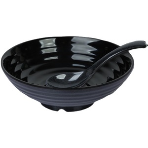 Wuhe Noodle Bowl With Spoon Food Grade Melamine Black Home Use - Product Image 2