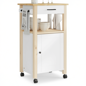 Monza <b>Kitchen</b> Trolley 18.9x15.7x35.4 In White Versatile <b>Storage</b> Solution For <b>Kitchen</b> - Product Image 1