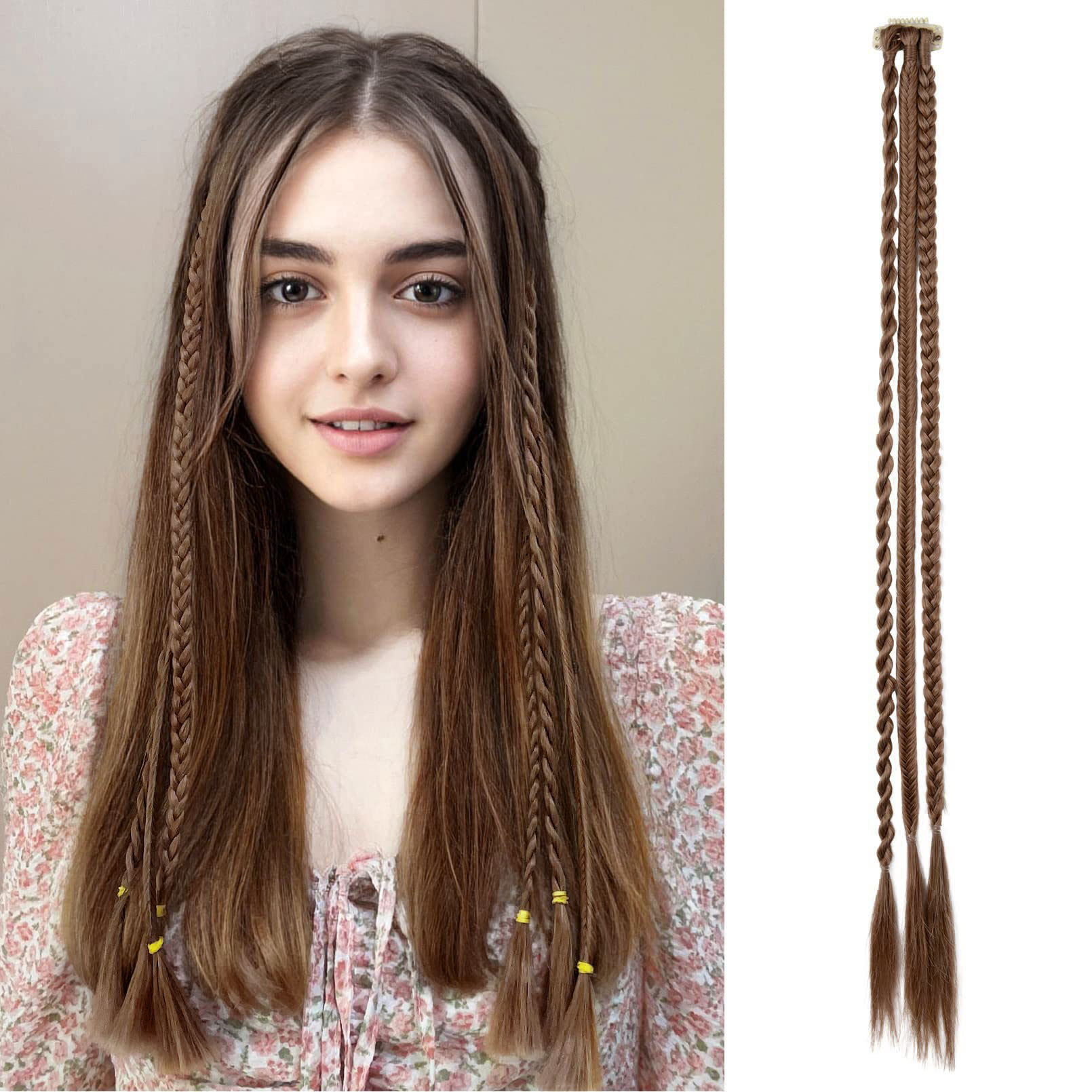 Light brown braided hair extensions [one pack]