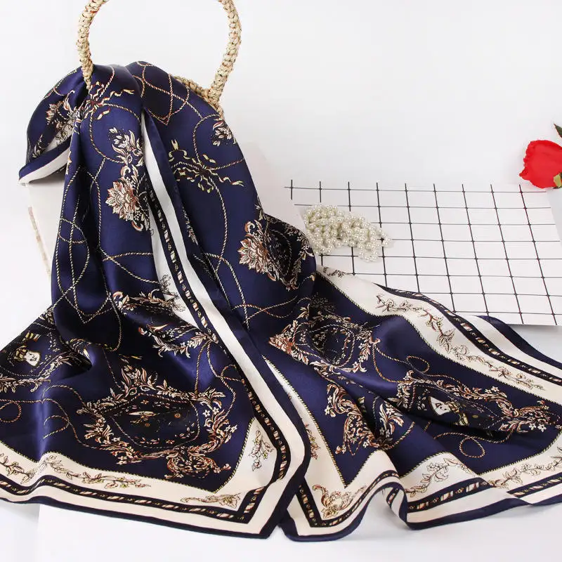 Custom Your Own Brand 53*170 Wholesale Large Printed Satin Silk Scarf Shawl
