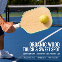 Raquette de pickleball en bois grainé de 16 mm, légère, antidérapante, équipement d'entraînement pour adultes avec bordure vert menthe