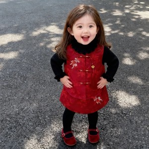 Tongxingyuan Baby Girl Red Chinese Style Vest Skirt Set Thick Cotton Floral Winter Clothing - Product Image 2