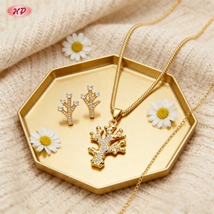 Parures de bijoux Hengdian en zircon AAA et corail, plaqué or 18 carats, pour femmes, usage quotidien et soirées, vente en gros - Product Image 5
