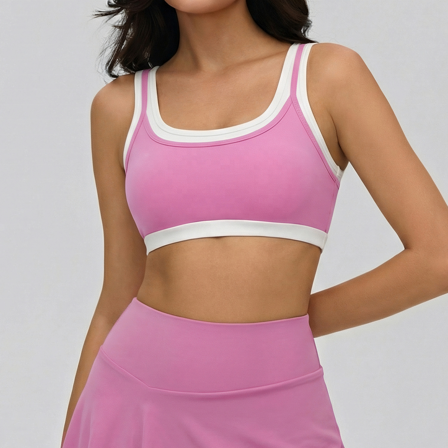 Women's Color Contrast Fitness Breathable Sport Bras Double Layer Straps Yoga Tank Tops