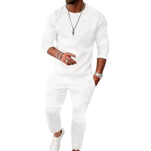 Ensemble de survêtement 2 pièces pour homme FOXA, sweat-shirt à manches longues et pantalon de jogging, tenue décontractée en coton blanc respirant - Product Image 1