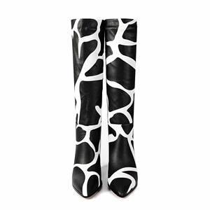 Femmes bout pointu conique talon haut genou bottes hautes sans lacet large mollet Pu mode botte pour l'automne hiver - Product Image 2