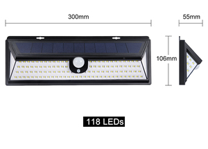 Lámpara Solar de Jardín con Sensor de Movimiento de 3 Caras y 118 LED, Resistente al Agua IP65, para Montaje en Pared Exterior, con Control Remoto y Logotipo Personalizado - Product Image 2