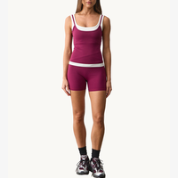 Ensemble de vêtements de sport pour femmes : débardeurs double couche contrastés, shorts anti-boulochage en tricot côtelé